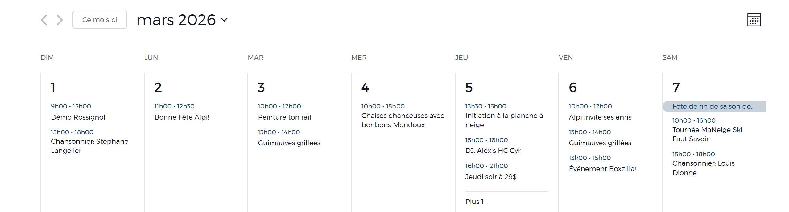 Centre de ski Le Relais - Une belle planification de la programmation.