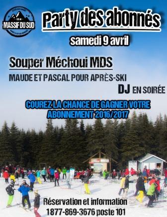 MASSIF DU SUD - PARTYDES ABONNÉE - SAMEDI 9 AVRIL MASSIF DU SUD - PARTYDES ABONNÉE - SAMEDI 9 AVRIL