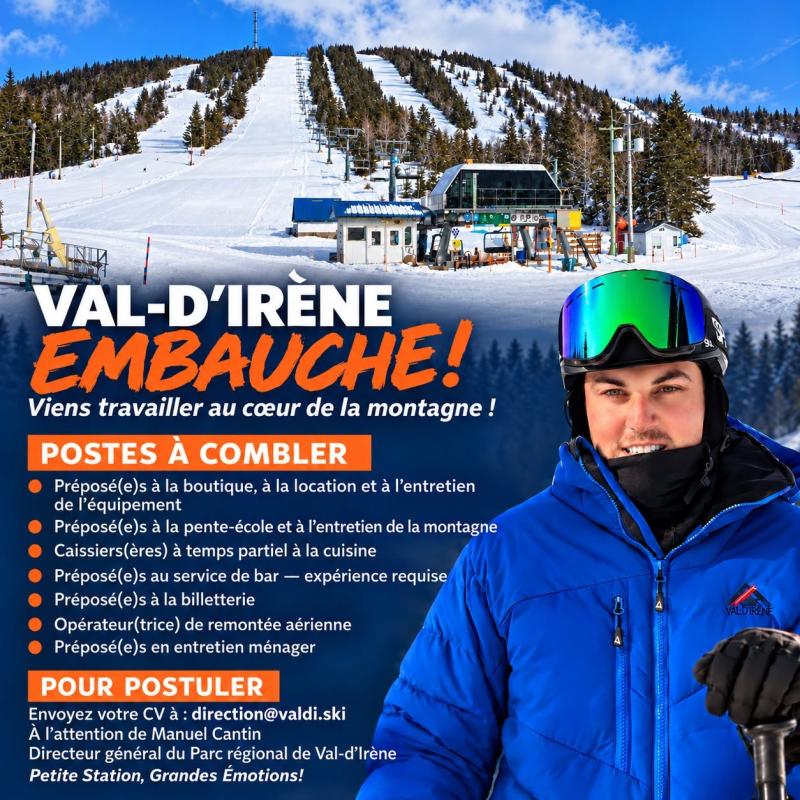 Val-D'Irène - Embauche pour la saison 2026-2027 Val-D'Irène - Embauche pour la saison 2026-2027